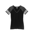 thumbnail image 1 of Gravity Threads Womens Distressed Stripe V-Neck Shirt - Black/Heather Charcoal - Small, 1 of 1