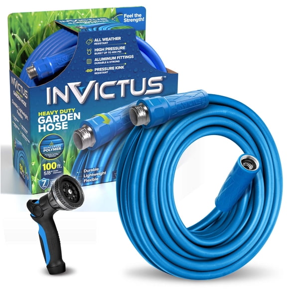 Invictus Heavy Duty Garden Hose 100 ft Kink Free Lightweight High Pressure 400 PSI with 10 Function Spray Nozzle Outdoor Water Hose