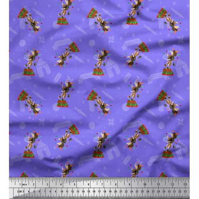 Soimoi Moss Georgette Fabric Star,Knife & Circus Dog Cartoon Decor Fabric Printed Yard 42 Inch Wide