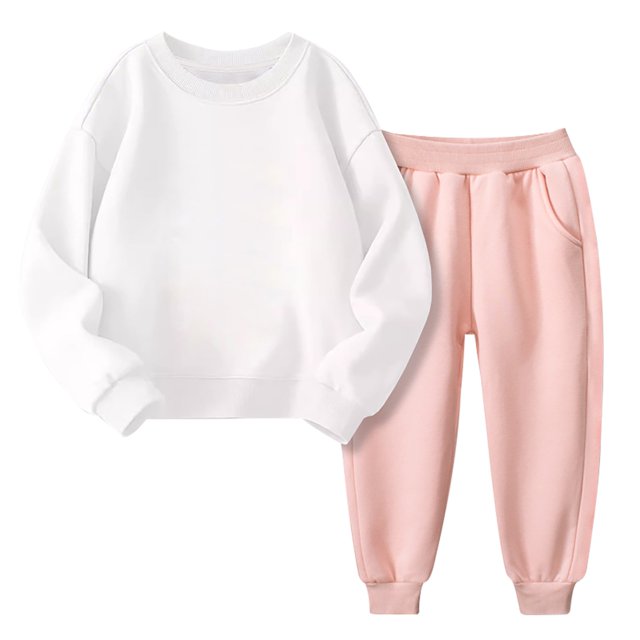 LIJCC Girls Fall And Winter Padded Round Neck Sweater Pants Two Piece Suit