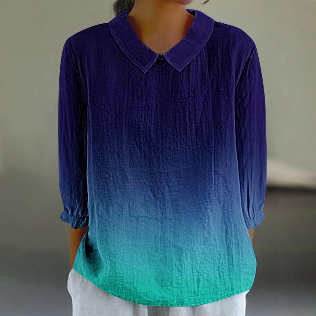 RXIRUCGD Haut Décontracté Rétro pour Femme à Imprimé, Manches 3/4, Haut/chemise à Manches en V, Bleu, Taille : S