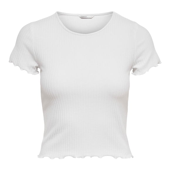 ONLY Women T-shirt - ONLEMMA SHORT TOP, round neck, cropped, ribbed, plain colour White XS (X-Small)