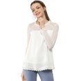 thumbnail image 3 of INSPIRE CHIC Blouses Décontractées pour Femmes à Col Rond en Dentelle Florale à Manches Longues en Chiffon TP Blanc, 3 of 8