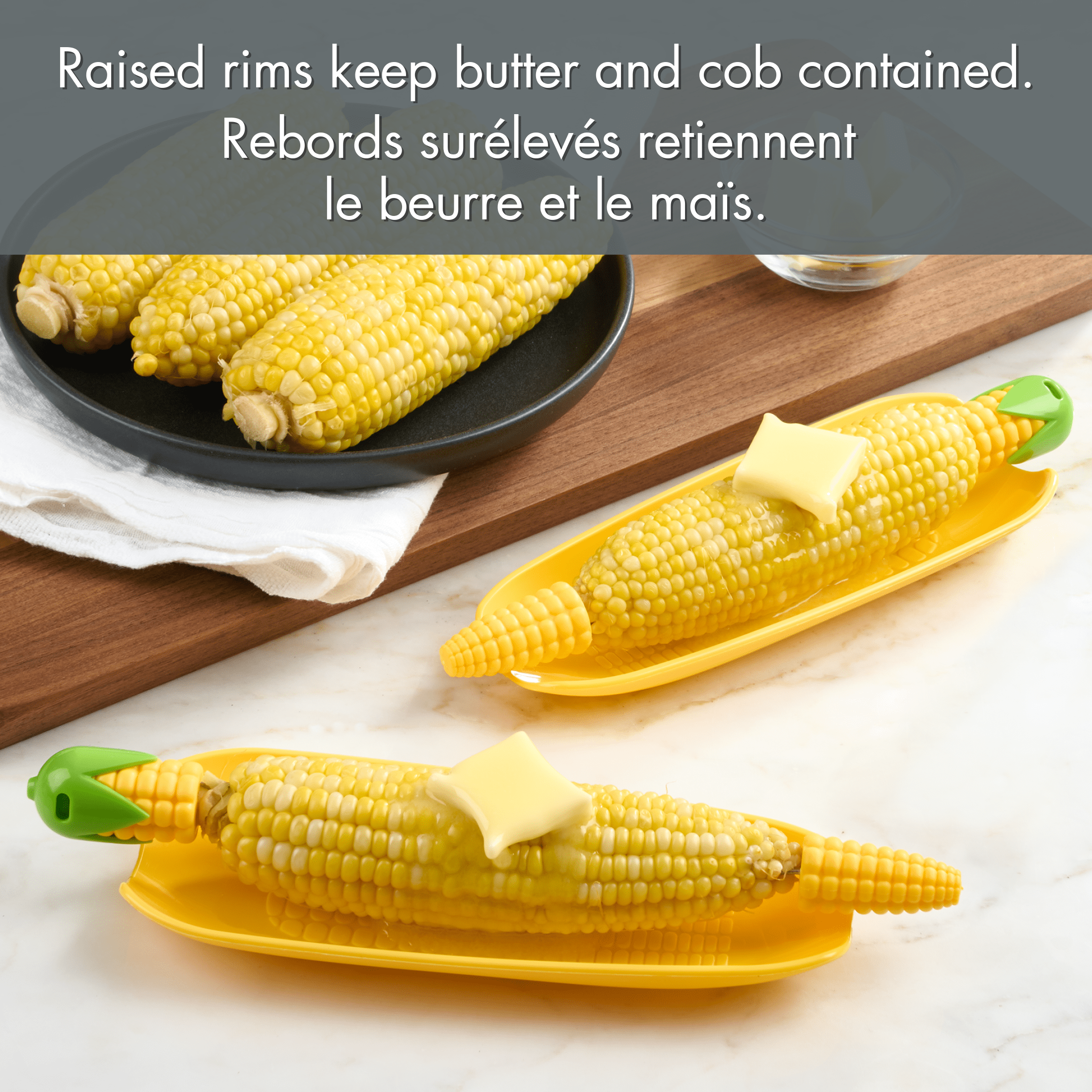 Ensemble de 2 assiettes en forme de maïs – Pratiques et sécuritaires, jaune