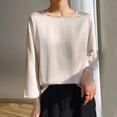 thumbnail image 2 of Timegard Hauts pour Femmes Satin Manches 3/4 Encolure Dégagée Lissant T-Shirts Unis Décontractés Amples, 2 of 3