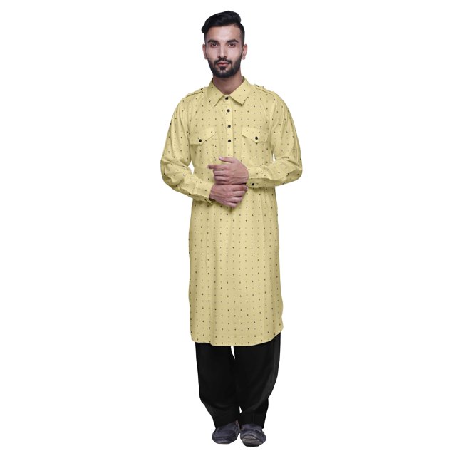Atasi Mens Rayon Pathani Kurta Solid Salwar Set Printed Punjabi Kurta For Men
