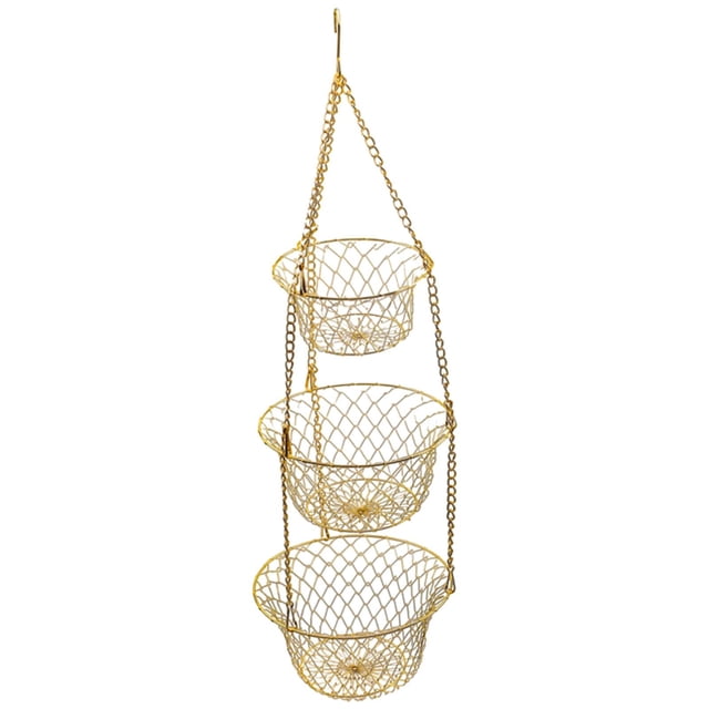 Fruit Vegetable Basket Fruit Hanger Storage Stand Kitchen Organizer - Golden, multi