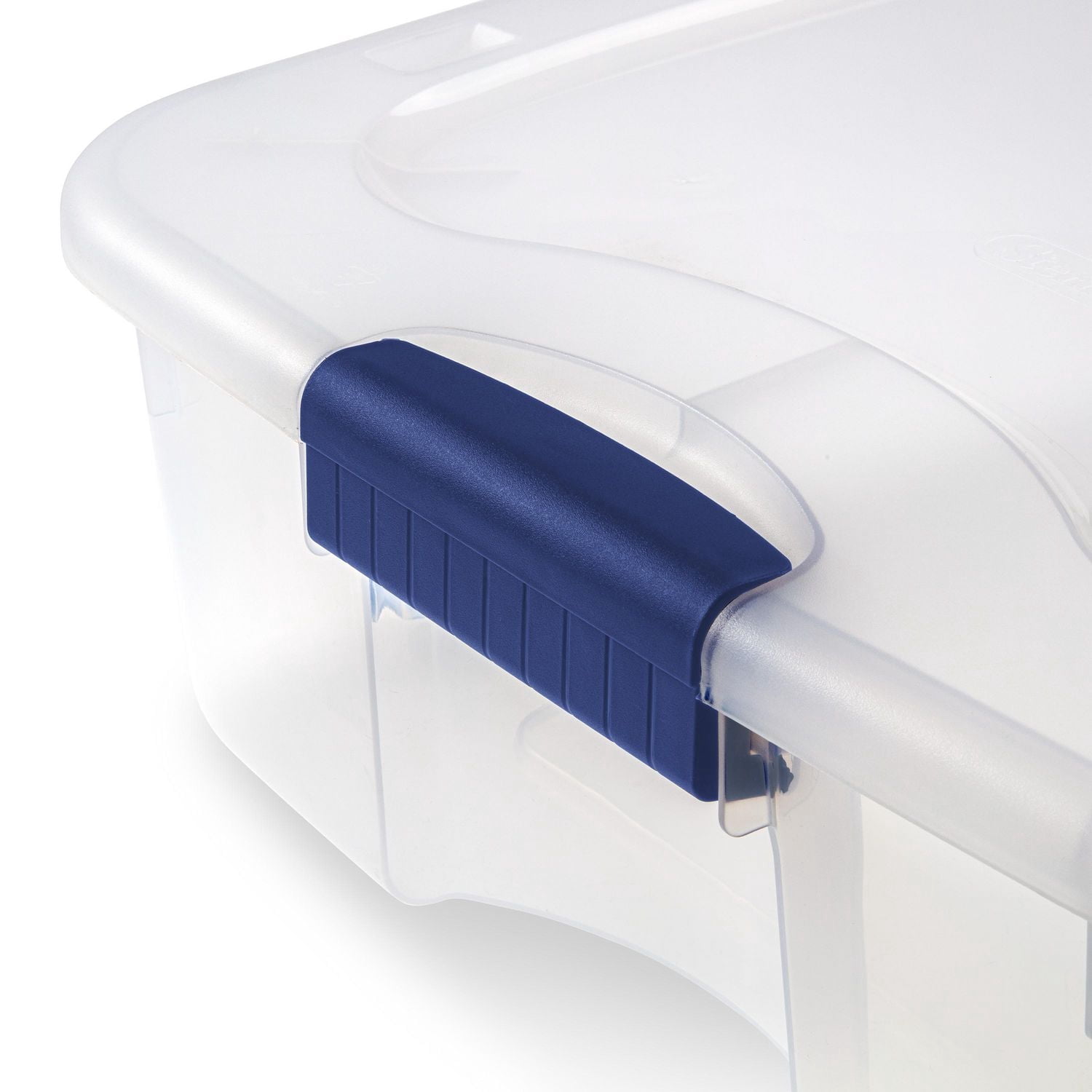 Sterilite Boîte à loquets de 62 L avec roues, boîte de rangement en plastique transparent avec couvercle et loquet bleu