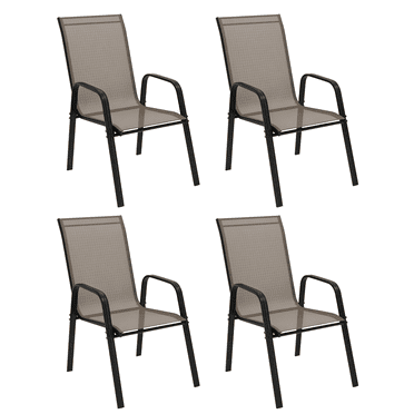 Outsunny Set of 4 Patio Dining Chairs with Armrests for Garden, Grey