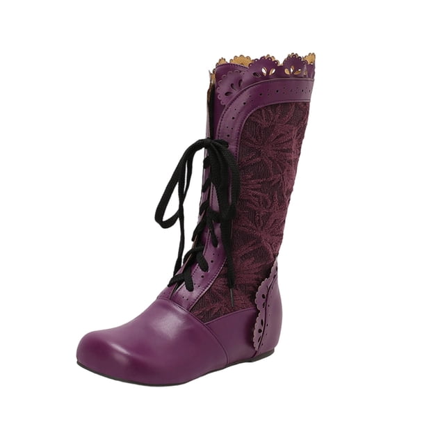LOVZFMLL Bottes pour Femmes Mi-Mollet Bottes d'Hiver à Lacets Bout Rond Sangles Ajustables Talon Plat Mode Automne Hiver Bottes Chaussures