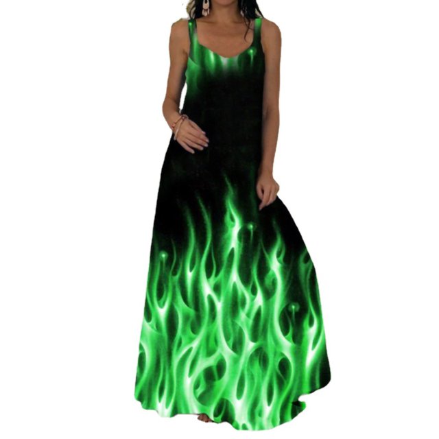 Innerwin Robe d'Été de Plage, Imprimé Floral, Robe Maxi pour Femmes, Vacances, Teinture sur Nœuds, Ligne A, Longue, Vert, P