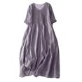 thumbnail image 2 of Meichang Robes Amples à Col Ras du Cou pour Femmes, Coupe Ample Surdimensionnée, Robes Décontractées en Coton et Lin, Tunique Confortable à Manches Courtes, Robes de Plage avec Poches, Robes Midi Unies, Violet G, 2 of 7