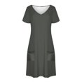 thumbnail image 3 of Liquidation d'Été 2025! Robe Grande Taille pour Femmes, Liquidation de Robe d'Été pour Femmes, Mode Féminine d'Été Couleur Unie Manches Courtes Col en V Robe Décontractée, 3 of 4