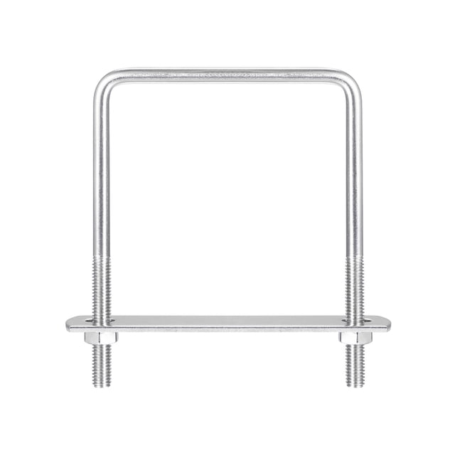 Unique Bargains Square U-Bolts 2 Sets with 72mm inner width and 100mm length, crafted from 304 stainless steel with a polished surface. Includes M6 bolts, nuts, and plates for secure fastening. Ideal for hardware fasteners, pipes, wood, trailers, and industrial applications.