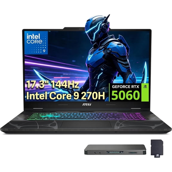 msi Cyborg 17 Portable de Jeu 17,3 Po FHD 144 Hz, Intel Core 9-270H, NVIDIA GeForce RTX 5060, 32 Go DDR5, Stockage 3 To (SSD 2 To + Ensemble Station d'Accueil 1 To), Clavier Rétroéclairé, Wi‐Fi 6E, Win 11, Noir Translucide
