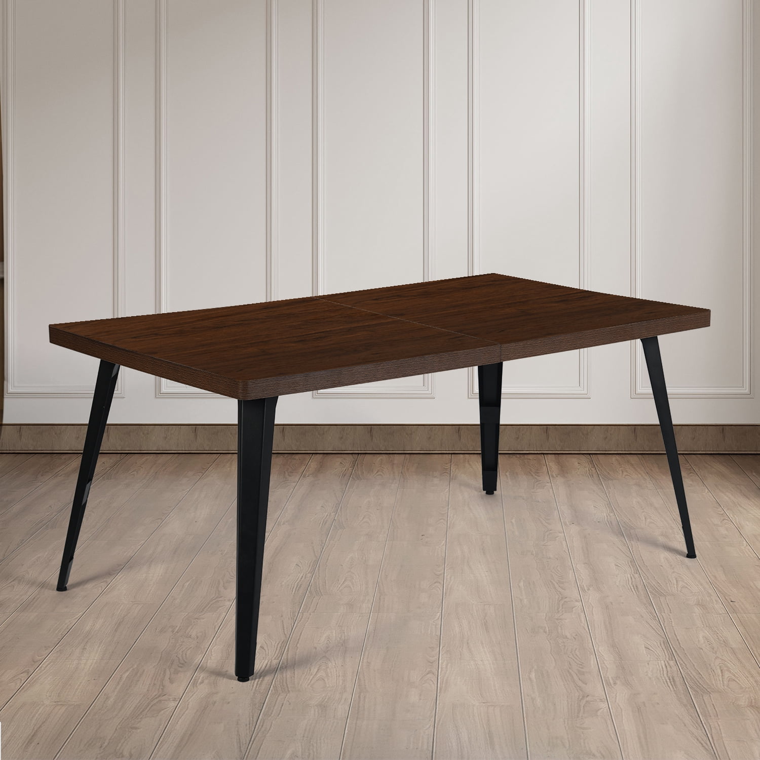 Homy Casa 1-Piece Dining Table Wood Grain Top Metal Legs Modern Dining Room Kitchen Dark Brown