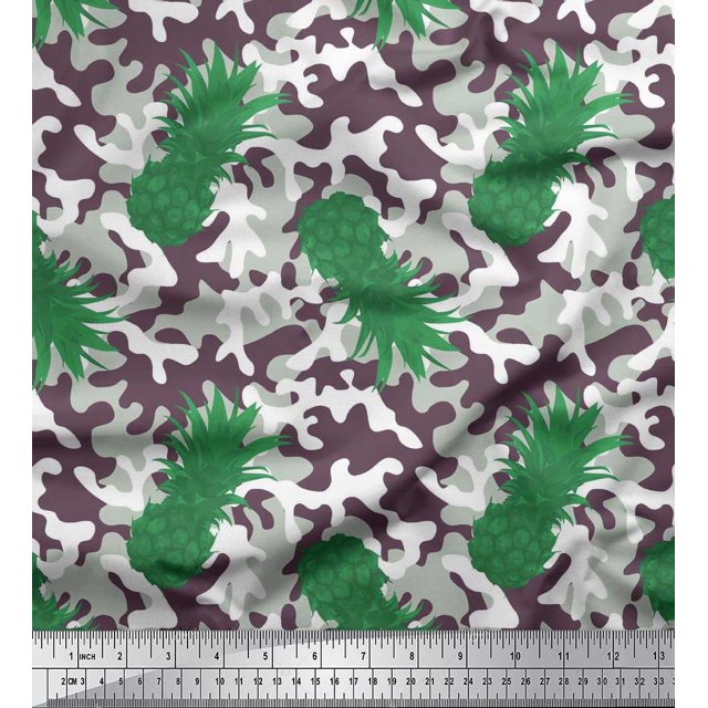 Soimoi Georgette Viscose Fabric Camouflage Texture & Pine Fruits Printed Fabric 1 Yard 42 Inch Wide