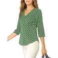 thumbnail image 4 of INSPIRE CHIC Blouse pour Femme Col en V Manches 3/4 Pois Imprimé Cœur Haut à Boutons devant Vert Olive S, 4 of 6