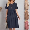 thumbnail image 1 of Yuyuzo Robes d'Été pour Femmes à Manches Courtes Robe Midi Col Ras du Cou Robe Trapèze Ample Décontractée, 1 of 7