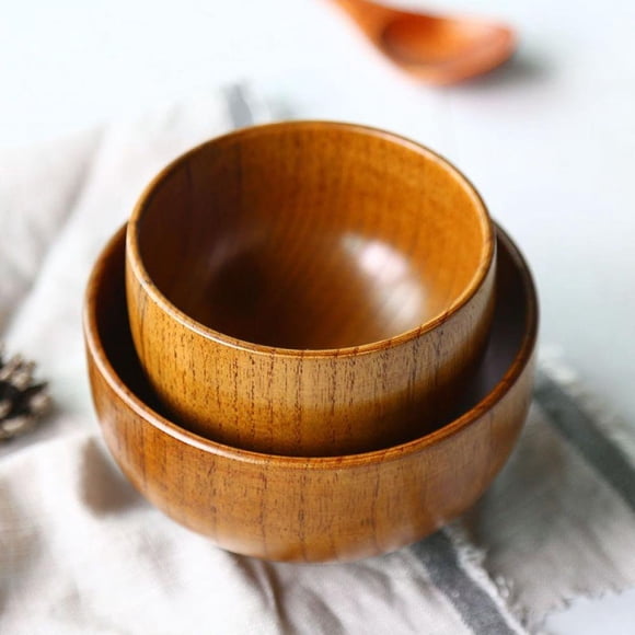 OUSITAID Wooden Salad Bowl Individual Salad Bowls for Salad Fruits and Cerea Chinese Wooden Bowl Mug for Rice Soup Dip Coffee Tea Decoration