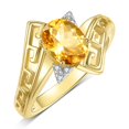 thumbnail image 3 of RYLOS Rings for Women 14K Yellow Gold Greek Key Designer Ring 9X7MM Gemstone & Diamond Ring November Citrine Jewelry  Size 5, 3 of 7