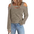 thumbnail image 3 of Casual Blouse, Women Cold Shoulder Top Solid Color  For Daily Wear Khaki M, 3 of 6