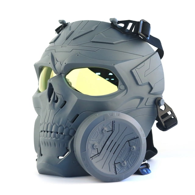 TopOne Tactical Gas Mask Full Face Single Fan Skull Covers Protective Mask for Outdoor Cs Game Masquerade Cosplay