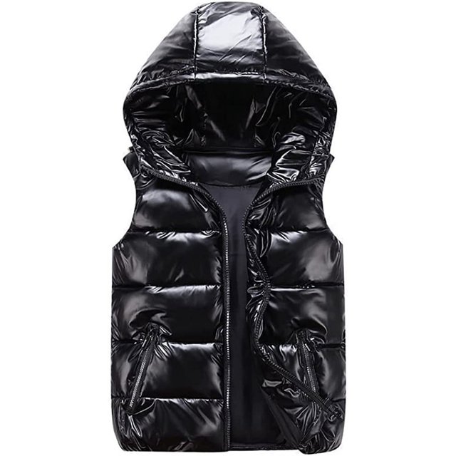 LinYooLi Short Down Vest for Women Sleeveless Winter Shiny Puffer Vest Coats Fashionable Jacket 2022
