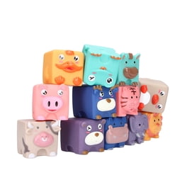 Mini Tudou Lot de 12 blocs de construction pour bébé - Cubes empilables - Jouet éducatif avec chiffres - Formes d'animaux - Textures à partir de 6 mois