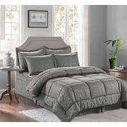 8-Piece Bed-In-A-Bag Comforter - Silky Soft Bamboo Design Comforter ,Bed Sheet Set ,With Double Sided Storage Pockets, King/Cal King, Gray