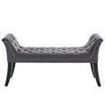 thumbnail image 3 of Contemporary Velvet & Solid Wood Bench in Grey, 3 of 8