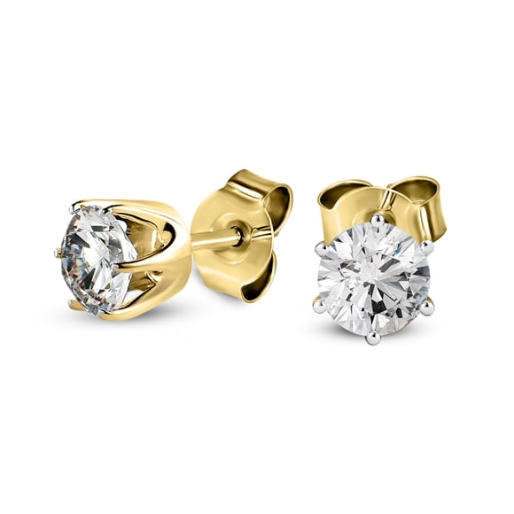 4 Carat Lab Grown Diamond Earrings | IGI Certified Round Shape Solitaire Lab Diamond Stud Earrings 6 Prong | F-G Color, VS1-VS2 Clarity | 14K Yellow Gold | Friendly Diamonds Earrings