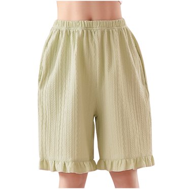 Posijego Shorts de Pyjama pour Filles, Bordure à Volants, Longueur Genou, Shorts de Détente, Taille Élastique, Shorts de Sommeil Amples