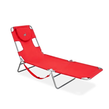 Ostrich The Original Chaise Beach Lounge Chair, Folding & Reclining Outdoor Lounger, Red