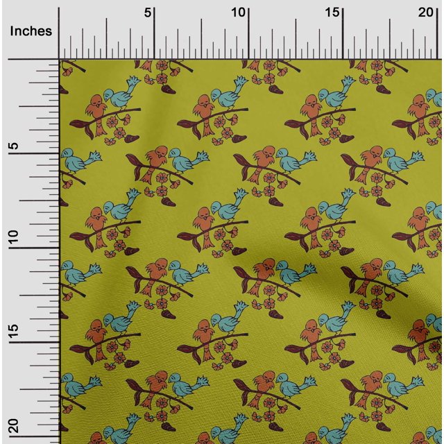 oneOone Silk Tabby Fabric Leaves|Bird & Floral Block Printed Craft Fabric BTY 42 Inch Wide