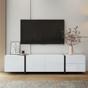 TV Cabinet, TV Stand with White High Gloss Fronts, LED Strip Light, Drawers and Cabinets, Modern Design with Clean Lines