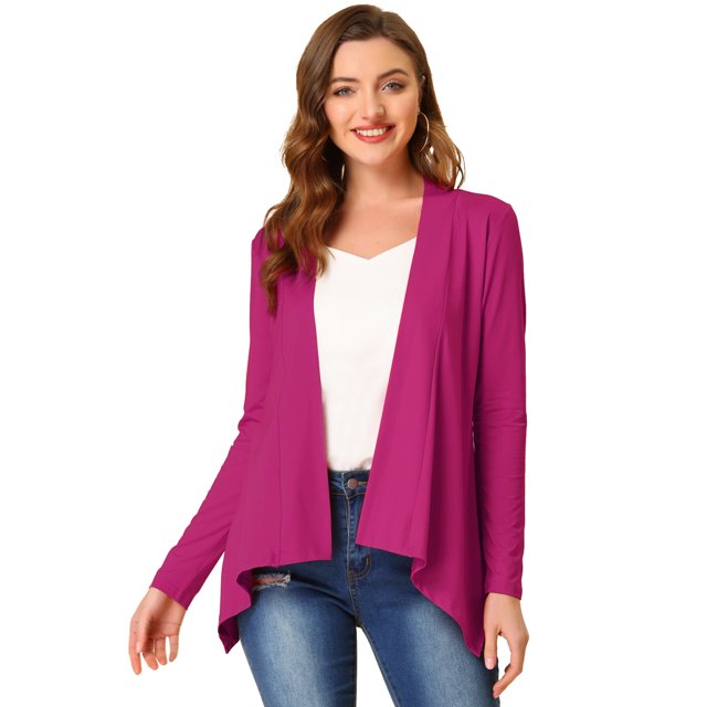 INSPIRE CHIC Cardigan Ouvert à Manches Longues à Imprimé Léopard pour Femme Rose Violet P