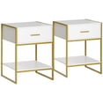 thumbnail image 1 of HOMCOM Modern Nightstand Set of 2 Side Table Shelf Drawer White Gold, 1 of 10