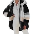 thumbnail image 1 of FAIWAD Women's Full Zip Fuzzy Fleece Hooded Coat Color Block Drawstring Fall Winter Warm Coat with Pockets, 1 of 5