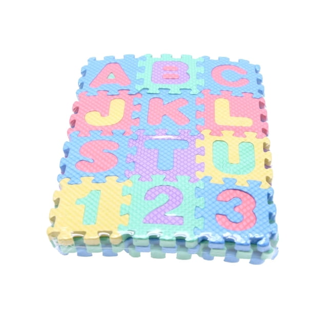 Puzzle Play Mat, Alphabet Number Foam Play Mat with 36 multicolor EVA foam pieces featuring interlocking edges, letters, and numbers. Ideal for baby crawling, sensory development, and educational play. Durable, waterproof, and easy to clean, suitable for living rooms, kitchens, and bedrooms.