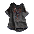 thumbnail image 1 of Blouses pour Femmes, T-Shirt Mode Décontracté Ample de Printemps Été pour Femmes, Couleur, Manches Courtes, Col Rond, Hauts Brodés, Blouse en Coton et Lin, 1 of 8