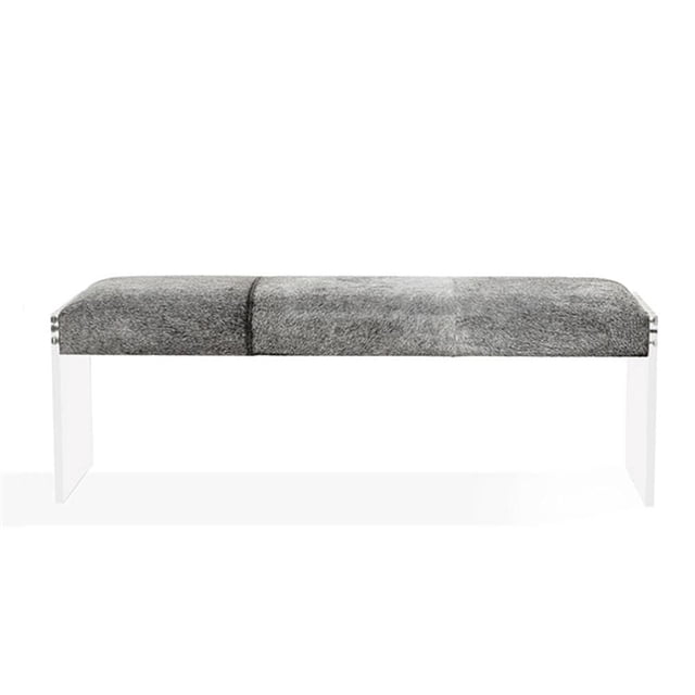 Plata Import Banc Flottant Gris avec Rembourrage en Fausse Fourrure Gris et Pattes en Acrylique Transparent, Mesurant 18"H x 54"W x 16"D, Conçu pour les Meubles d'Entrée Modernes et l'Utilisation comme Banc de Rangement, Convient Aussi comme option d'Assise Stylée.
