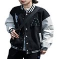 thumbnail image 1 of Men Women Embroidery Baseball Jackets Long Sleeves Oversized Button Down Varsity Bomber Jacket, 1 of 6
