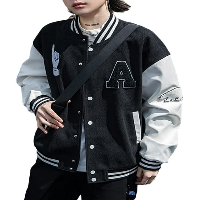 Men Women Embroidery Baseball Jackets Long Sleeves Oversized Button Down Varsity Bomber Jacket