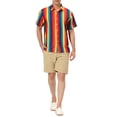 thumbnail image 2 of INSPIRE CHIC Men's Shirts Summer Striped Button Short Sleeve Beach Shirts XL Rainbow Yellow, 2 of 6