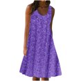thumbnail image 1 of Mrat Robe Courte à Imprimé Floral pour Femmes, Tenue d'Intérieur, Col Rond, Sans Manches, Grande Taille, Robe de Nuit, Robes Hawaïennes P-108 Violet 3TG, 1 of 8