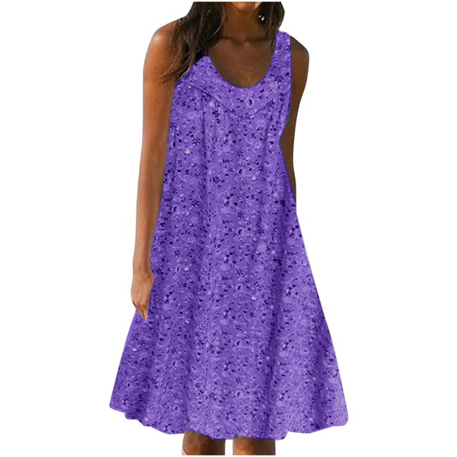 Mrat Robe Courte à Imprimé Floral pour Femmes, Tenue d'Intérieur, Col Rond, Sans Manches, Grande Taille, Robe de Nuit, Robes Hawaïennes P-108 Violet 3TG