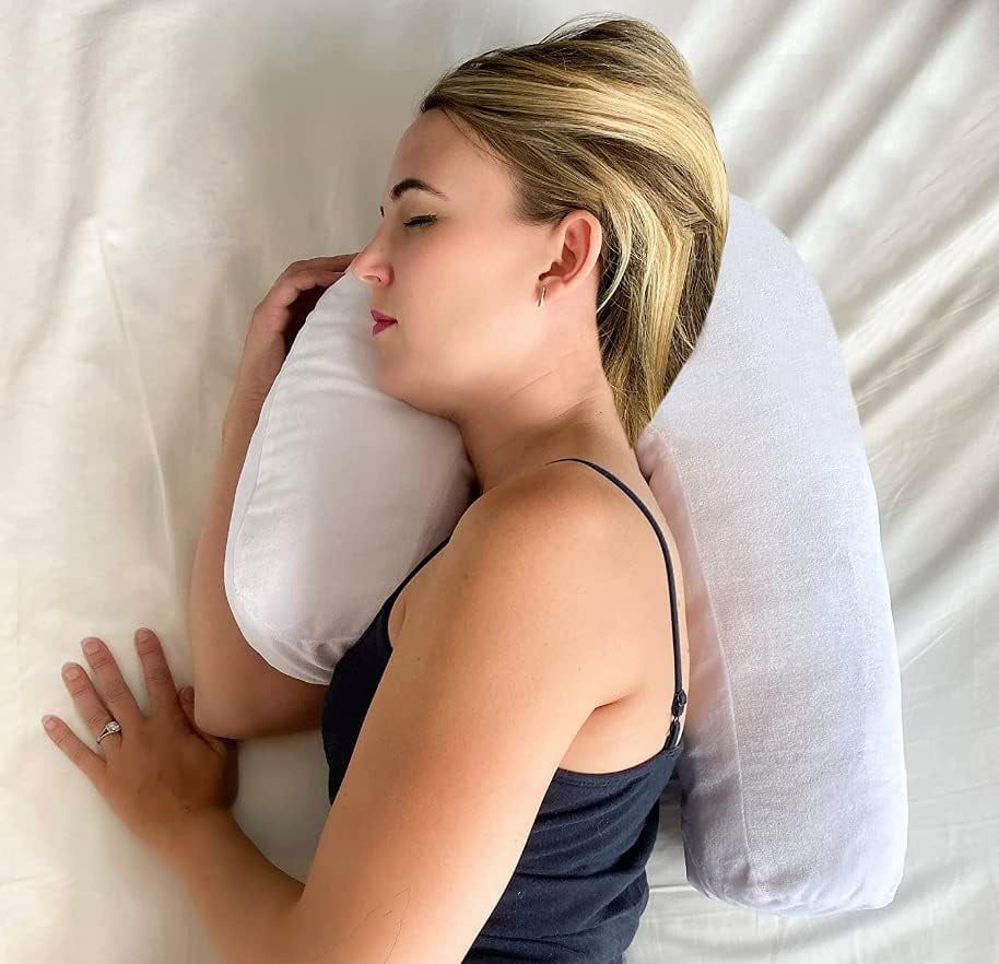 Queilt Side Sleeper Pillow | J Pillow for Side Sleeping | Side Sleeper Pillow with Ear Hole | Swan Pillow Shape | Neck & Spine Alignment for Sleeping | Side Sleeping Pillows for Adults | with Velvet C