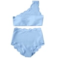 thumbnail image 1 of Lady Vintage High Waisted Swimsuit Two Pieces Scalloped Trim One Shoulder Bikini, 1 of 1