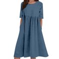 thumbnail image 1 of HXWCHs Robe à Étages pour Femme en Mélange de Lin, Robe Décontractée à Manches Courtes avec Poches Latérales Bleu Ciel XXXXXL, 1 of 5